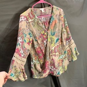Spense floral paisley bohemian draped blouse